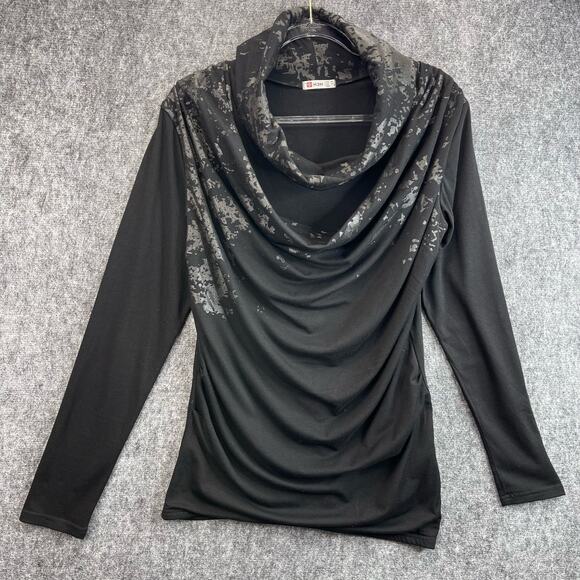 H2H Men T-Shirt Size Medium Slim Fit Cowl Neck Shirring Long Sleeves - Picture 2 of 11